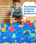 Puzzle Racer Kid Friendly Cars Track Set For Ages 3 To 5 featuring child assembling dinosaur-themed puzzle track with car and airplane.