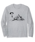 Grey long sleeve tee with mountain and paragliding graphic, Powered Paragliding Mountain Paraglider Long Sleeve Tee For Paramotor Pilots.
