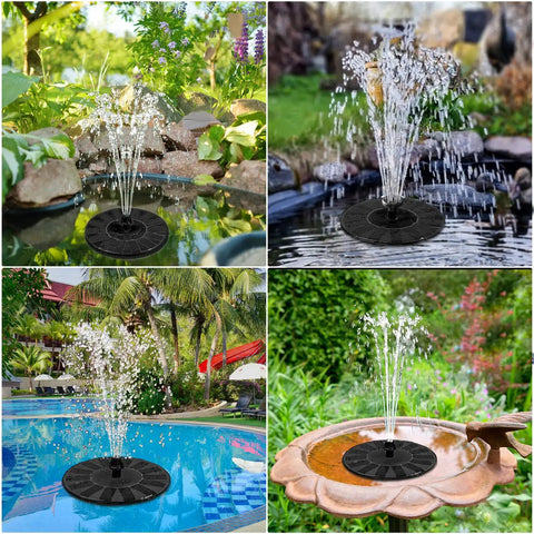 Cool Solar Powered 100 Percent Glass Covered Outdoor Fountain in garden pond, spraying water for hummingbirds, 8 nozzles active