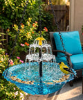 Solar Powered Hanging Bird Bath Fountain With Cascading Water For Outdoor Gardens And Patios No Wiring Needed Eco Friendly Solar Water Feature That Attracts Birds And Adds Dynamic Garden Charm in garden setting