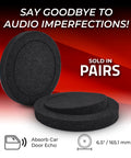 Top Shelf 6.5 Inch Speaker Foam Rings For Car Doors - Killer Smooth Soundproof Baffle Spacer Set and Tight Bass Seal Upgrade Kits with Heavy Duty Rubber Gaskets Sold In Pair with black color and rounded edges.