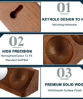 Close-up of Walnut Wood Golf Ball Display Case 6 Standard Size Wall Mount Holder for collectors, showcasing keyhole design and precision fit.
