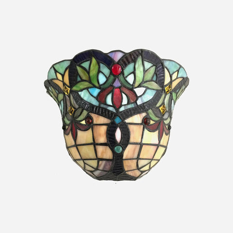 Victorian Glass Wall Sconce With Multicolor Real Stained Glass And Beaded Accents Cozy Vintage Vibe 60W Max E26 Type A Bulb Not Included