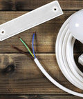 Photoelectric Sensor Reflector Rectangle for Industrial Automation Pro Grade Positioning, white plastic panel with holes and wiring cable