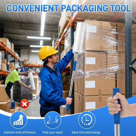 Heavy Duty Stretch Film Dispenser Pole Holder With 48 Inch Reach For Easy Pallet Wrapping Fits 12 To 24 Inch Rolls 2 To 3 Inch Core in warehouse