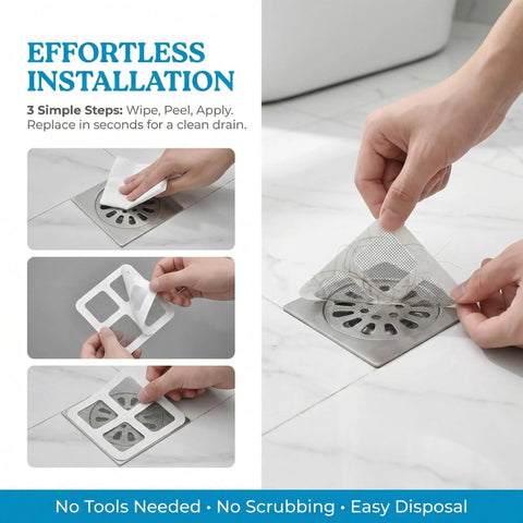 Fifty Pack Disposable Shower Drain Hair Catcher Stickers With Tough Adhesive Mesh Filter Snags Up Strand And Gunk Before Clogging Pipes Keeps Your Bathroom Sink Runnin Smooth And Clear installation steps for drain filters