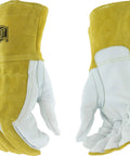 Goatskin and Cowhide MIG Welder Gloves Pack of 12, Kevlar-Trimmed, Fleece-Lined, Medium, Pearl and Gold, straight thumb detail