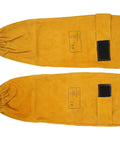 Rugged Cowhide Welding Sleeves For Men With Badass Spark And Spatter Defense Adjustable Buckle Soft Cotton Lining in yellow