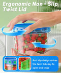 Person twisting lid on Six Pack 17 Oz Freezer Storage Containers With Twist Top Lids BPA Free Reusable Plastic Food Storage