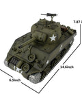 Beefed-Up One Sixteenth Scale RC Sherman Tank With 2.4GHz Remote, 360-Degree Turret, Metal Tracks And Sprockets, Steel Gearbox