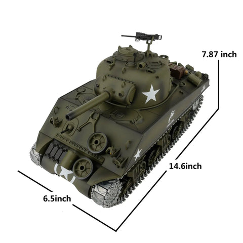 Beefed-Up One Sixteenth Scale RC Sherman Tank With 2.4GHz Remote, 360-Degree Turret, Metal Tracks And Sprockets, Steel Gearbox