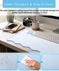 Scalloped Desk Pad With Edge Stitching Large Nonslip Waterproof Table Mat Blue 31.5 x 15.8 Inches Aesthetic Preppy Desk Accessory
