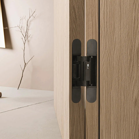 Heavy Duty Invisible Hydraulic Hinges 3 Pack 170 Degree Self Closing Concealed Door Hardware With Mortise Mount showing assembly on wood.