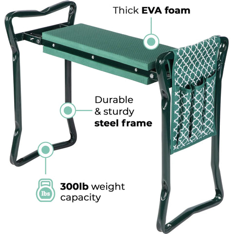 All In One Garden Kneeler And Seat With Knee Cushion And Flip Design For Comfortable Gardening, EVA foam pad and tool pouch
