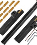 Beefed-Up 5/8 Inch Large Shank Lathe Grooving And Part Off Set Kit with 10 TiN Coated MGMN200 Inserts and tools
