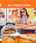 8 Inch Pizza Turning Peel With Long Handle Spinner, Perforated Aluminum Pizza Peel for Easy Oven Rotation next to pizza oven.
