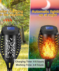 14 Pack Solar Torches With Flickering Flames 12 LED Outdoor Tiki Torch Lights Waterproof For Garden Patio Yard Pathway Create Cozy Mood Lighting