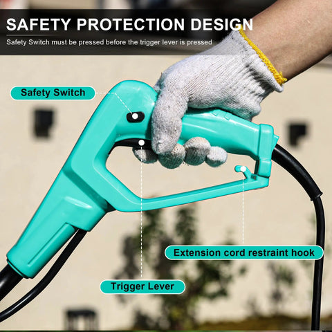 Safety handle of Electric Rototiller Garden Tiller With 12 Inch Tilling Width And 8 Inch Cutting Depth, 10.5 Amp Cultivator.