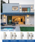Two Pack Dope Outdoor Wall Light Up Down Modern Sconce With Stainless Steel Cylinder In Brushed Nickel Exterior Lighting Fixtures IP65 Waterproof Patio Porch on modern house wall
