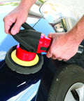 Hands using 6.5 Inch Polishing Pad Set Of 2 For Orbital Buffers And Marine Detailing Foam And Fiber Pads on car hood