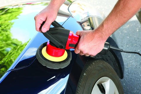 Hands using 6.5 Inch Polishing Pad Set Of 2 For Orbital Buffers And Marine Detailing Foam And Fiber Pads on car hood
