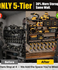 Heavy Duty Large Power Tool Organizer Wall Mount For Garage And Workshop Built Tough Black Metal Tool Rack With Easy Mount System Ample Storage For Drills Saws Bits And Accessories Keeps Tools Neat And Ready installed