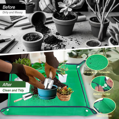 Gardener using All In One 9 Piece Heavy Duty Garden Tool Set With Stainless Steel Hand Tools Purple Floral Tote Bag And Repotting Mat