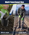 Beast Triangular Hoe with 15 to 60 Inch Adjustable Stainless Steel Pole used for digging and weeding in garden and field.