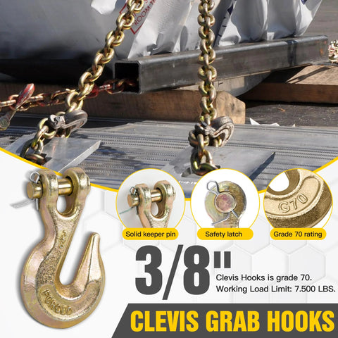Three Eighths Inch Clevis Grab Hooks Four Pack Heavy Duty Chain Hooks for Three Eighths Inch Grade 70 Chain Forged Alloy Steel