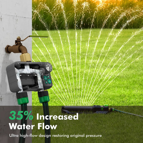 Remote Control Brass Sprinkler Timer For Outdoor Hose Faucet Two Zone System with water flow in garden