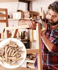 Top Shelf 80 Piece Wood Pocket Hole Plugs In 4 Assorted Sizes for Hiding Screw Heads displayed with woodworker using them.