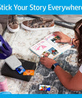 Person using Pocket Sized Photo Printer For Instant Two By Three Inch Sticky Back Photos From Your Phone On The Go Luna Pearl Edition.