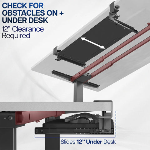 Side view of installed Under Desk Keyboard Tray With Heavy Duty Clamp Mount System 27 Inch Sliding Keyboard Drawer under desk