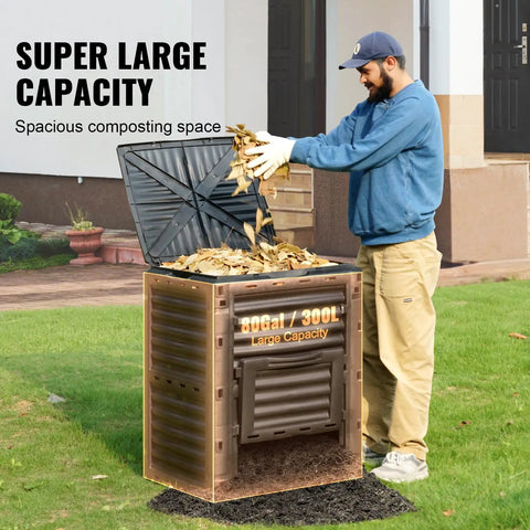 Garden Compost Bin 80 Gallon Large Outdoor Composter With Top Lid And Bottom Door BPA Free Lightweight and Easy to Assemble