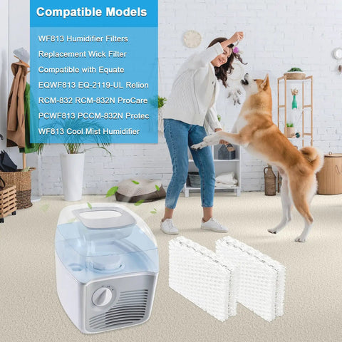 Four Pack WF813 Humidifier Wick Filter Replacement That Fits Equate EQWF813 EQ2119-UL Relion RCM-832 RCM-832N ProCare PCWF813 PCCM-832N Protec WF813 Duracraft DH-830 DH-832 HC-832 ACR-832 D13-C Cool Mist Humidifier