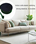 Hella Tough One Point Eight Inch Latex Upholstery Webbing Repairs Sagging Couch And Chair Seats Stops Bottoming Out With Solid Rubber Stretch Reliable For Hammocks And Fast DIY Household Fixes on indoor sofa.
