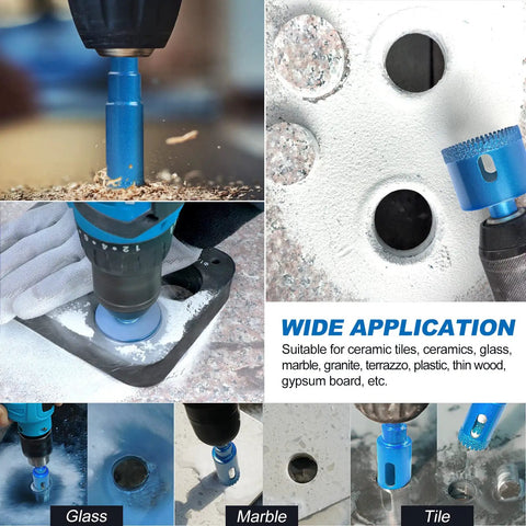 Diamond Core Drill Bits Kit 10 Pcs Serrated Tile Core Bits With EVA Guide Jig drilling marble, glass, and tile surfaces