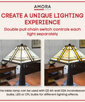 Vintage Tiffany Style Table Lamp With Stained Glass Shade 23 Inch Nightstand Light For Living Room Warm Brown Glass Handcrafted Art Glass With Antique Finish Cozy Glow And Chic Accent Lighting on wooden table