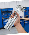 Hand holding Beefed Up Heavy Duty Iron Trailer Door Hinge With Anticorrosion Finish High Strength Cargo Box Hinge For Utility Trailers Perfect For Freezer And Cold Transport Cold Chain Ready Durable And Weatherproof, silver