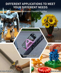 Different applications of Eight Color Elite PLA Plus 3D Printer Filament Bundle, including models and decorations.