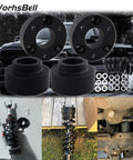 2.5 Inch Front Strut Spacers And 1.5 Inch Rear Lift Spacer Kit For Ram 1500 4WD 4X4 2009 Through 2022 in black aluminum with hardware