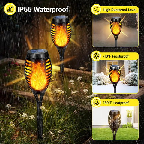 Upgraded 10 Pack Solar Torch Lights Outdoor With Realistic Flickering Flames Waterproof Solar Powered Tiki Torches