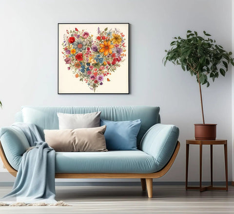 5D Diamond Painting Kit For Adults Heart Flower Design Easy To Use DIY Full Drill Gem Painting