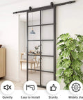 DIY Glass Sliding Kitchen Barn Door 42 Inch Wide 84 Inch High with Aluminum Frame and 5 Lite Tempered Glass Panels installed