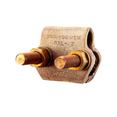 Bronze Ground Clamp Connector With Half Inch U-Bolt For Rod Or Pipe, Silicon Bronze Fasteners, Full-Thread U-Bolt, Side View