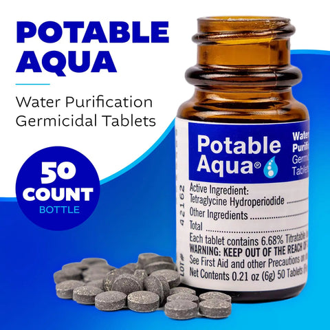 Water Purification Tablets 50 Count For Safe Drinking Water On Camping Trips Hikes Travel And Emergency Prep bottle
