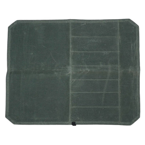 Open Waxed Canvas Knife Roll Bag With Seven Slots, Portable Cutlery Roll Case for home kitchen or outdoor camping, green