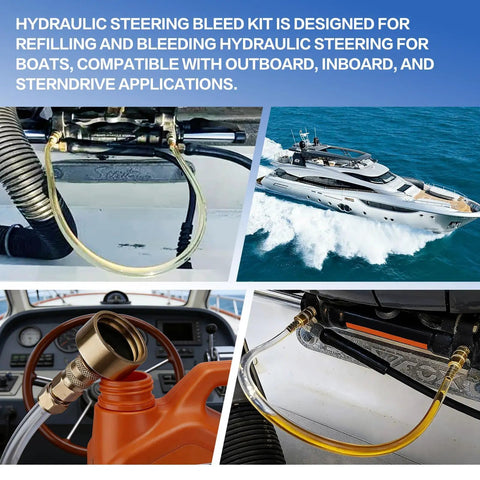 Marine Hydraulic Steering Bleed Kit for Outboard Inboard and Sterndrive Boats designed for leak proof quick connect bleeding