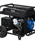 Gas Powered Portable Backup Generator With Remote Start And Auto Choke, 12500 Peak Watts, side view with wheels and engine visible