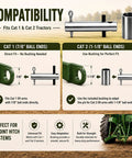 Easy Change Quick Hitch Main Pin Kit For 3 Point Tractors Cat 1 And Cat 2, Fits 7/8 Inch Ball Ends On Cat 1 Lift Arms And Includes Bushings To Adapt 1-1/8 Inch Ball Ends For Cat 2, Fast Install, Durable Steel.